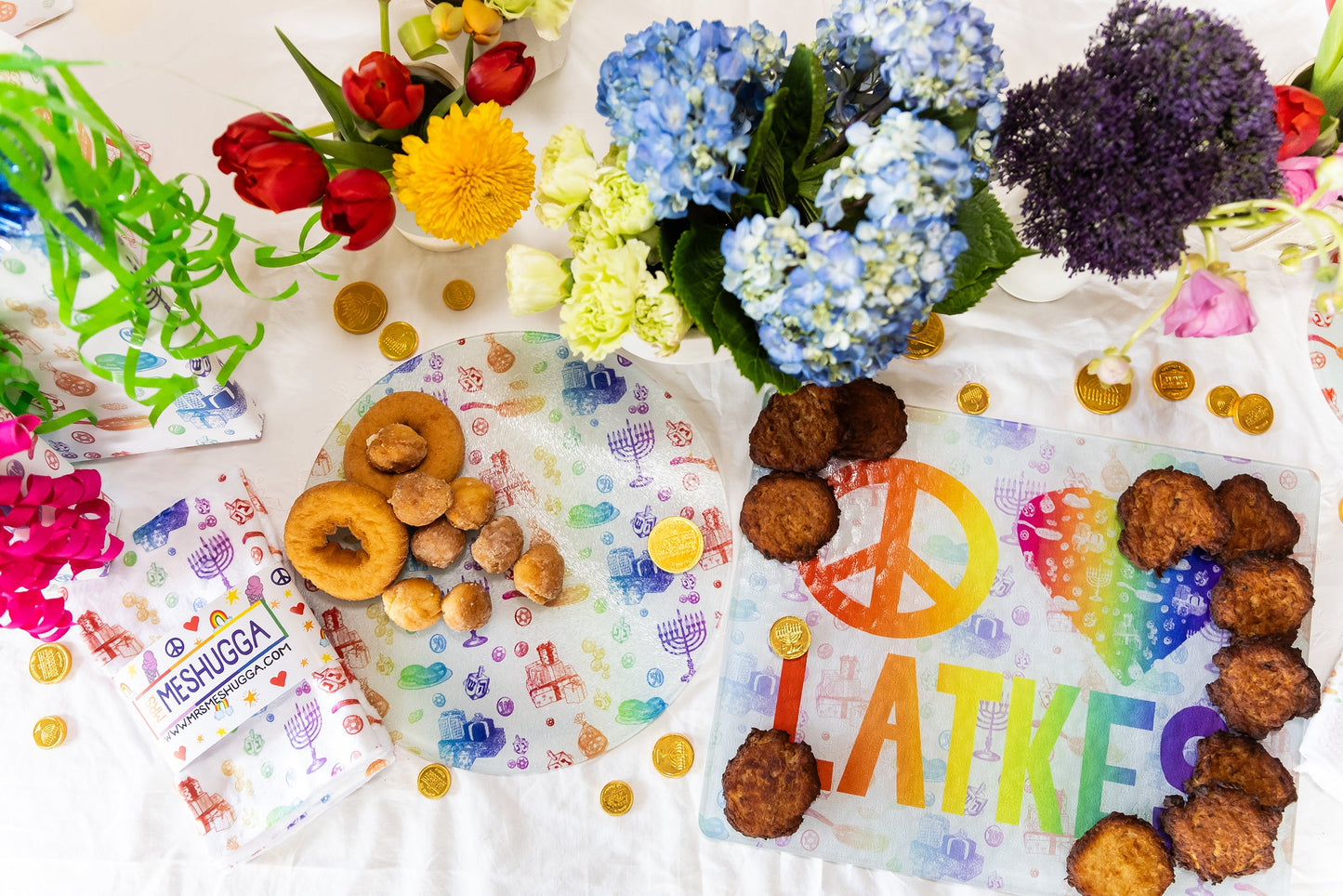 Rainbow Hanukkah Peace Love Latke Glass Tray