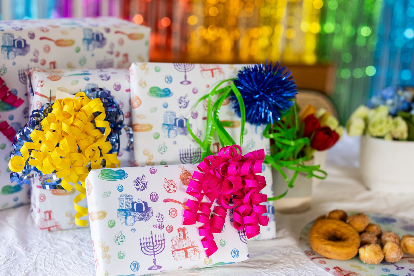 Rainbow Hanukkah Wrapping Paper