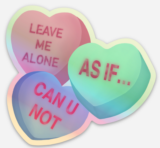 Anti-Valentine Candy Hearts Holographic Sticker | Stickers & Paper