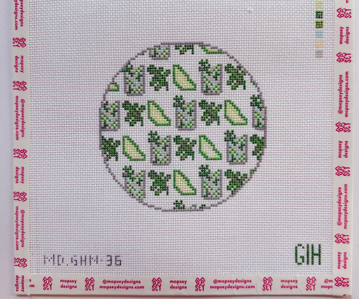 Green Heart Needlepoint: Mint Mojito Round Coaster