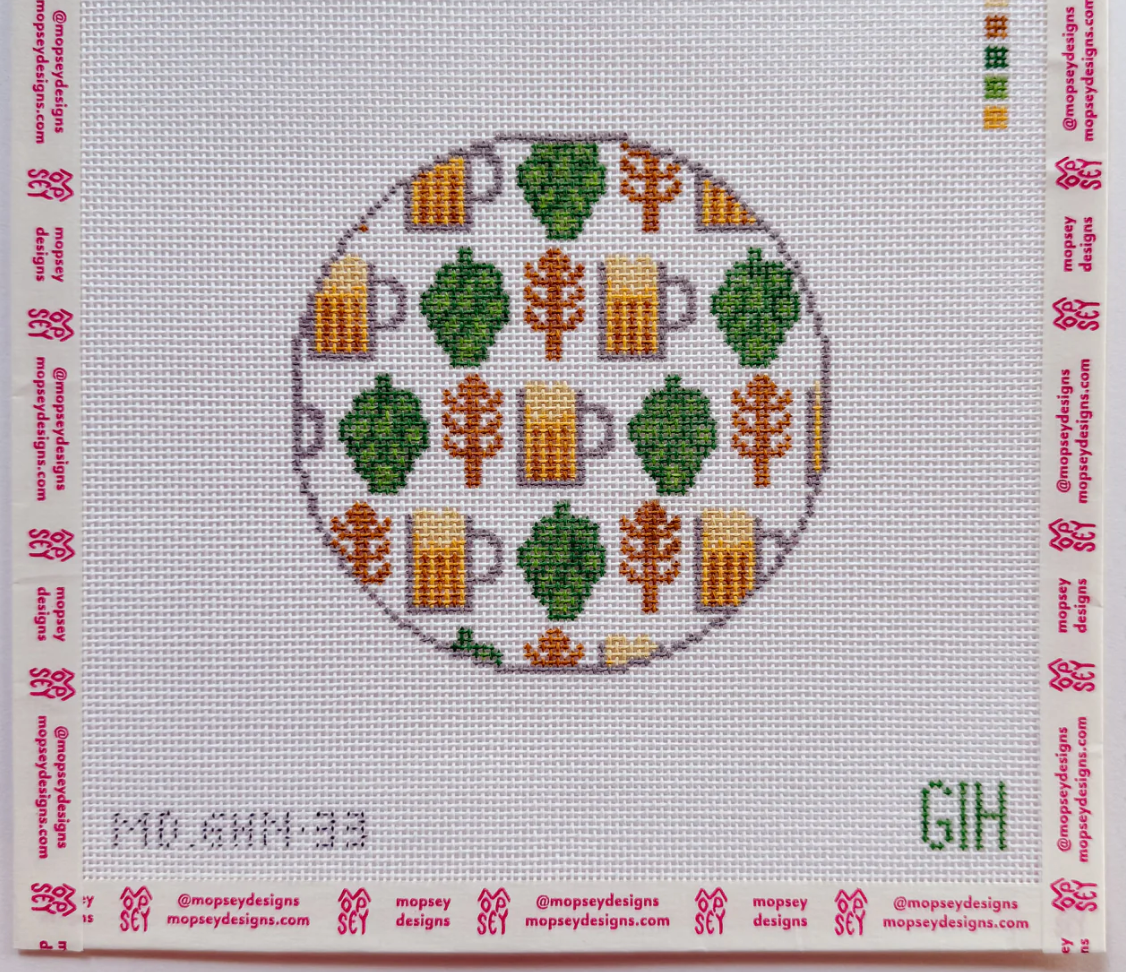Green Heart Needlepoint: Beer Round Coaster