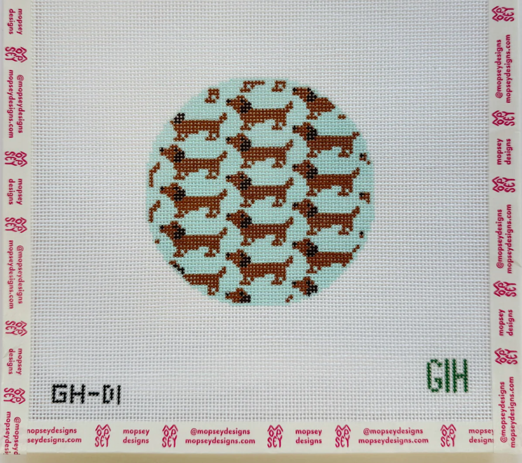 Green Heart Needlepoint Dachshund