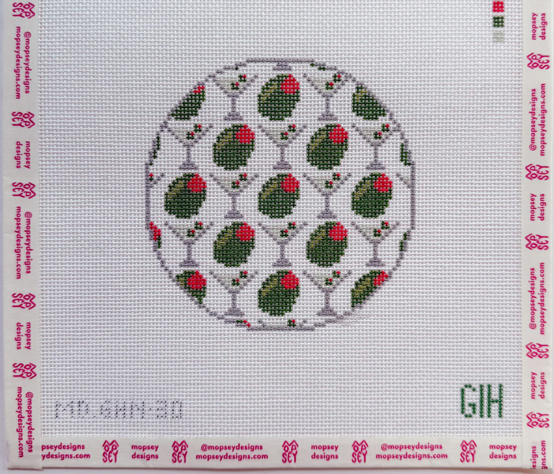 Green Heart Needlepoint: Dirty Martini Round Coaster