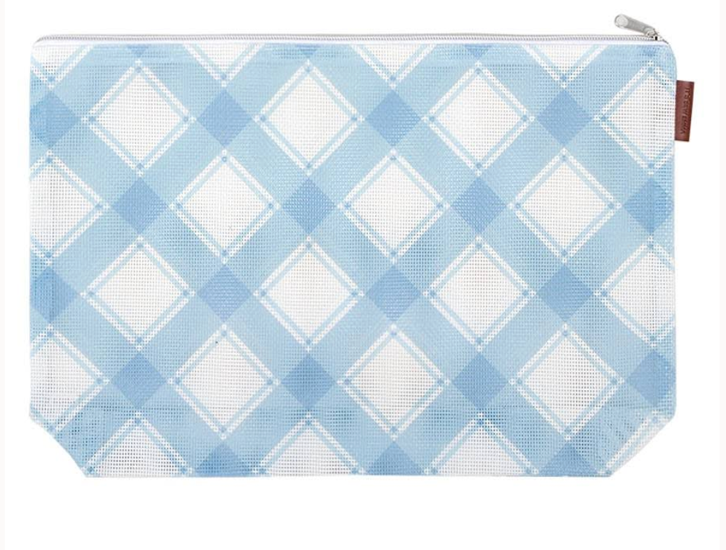 Large Mesh Plaid Project Bag Blue