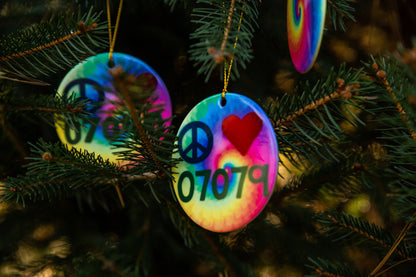 Peace Love Zip Code Tie Dye Ornament